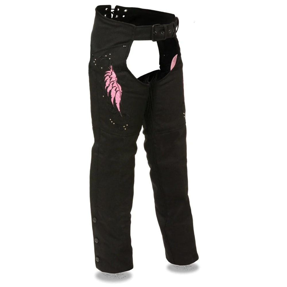 NWT Milwaukee Leather SH1956 Winged Black and Pink Textile Chaps Size Small